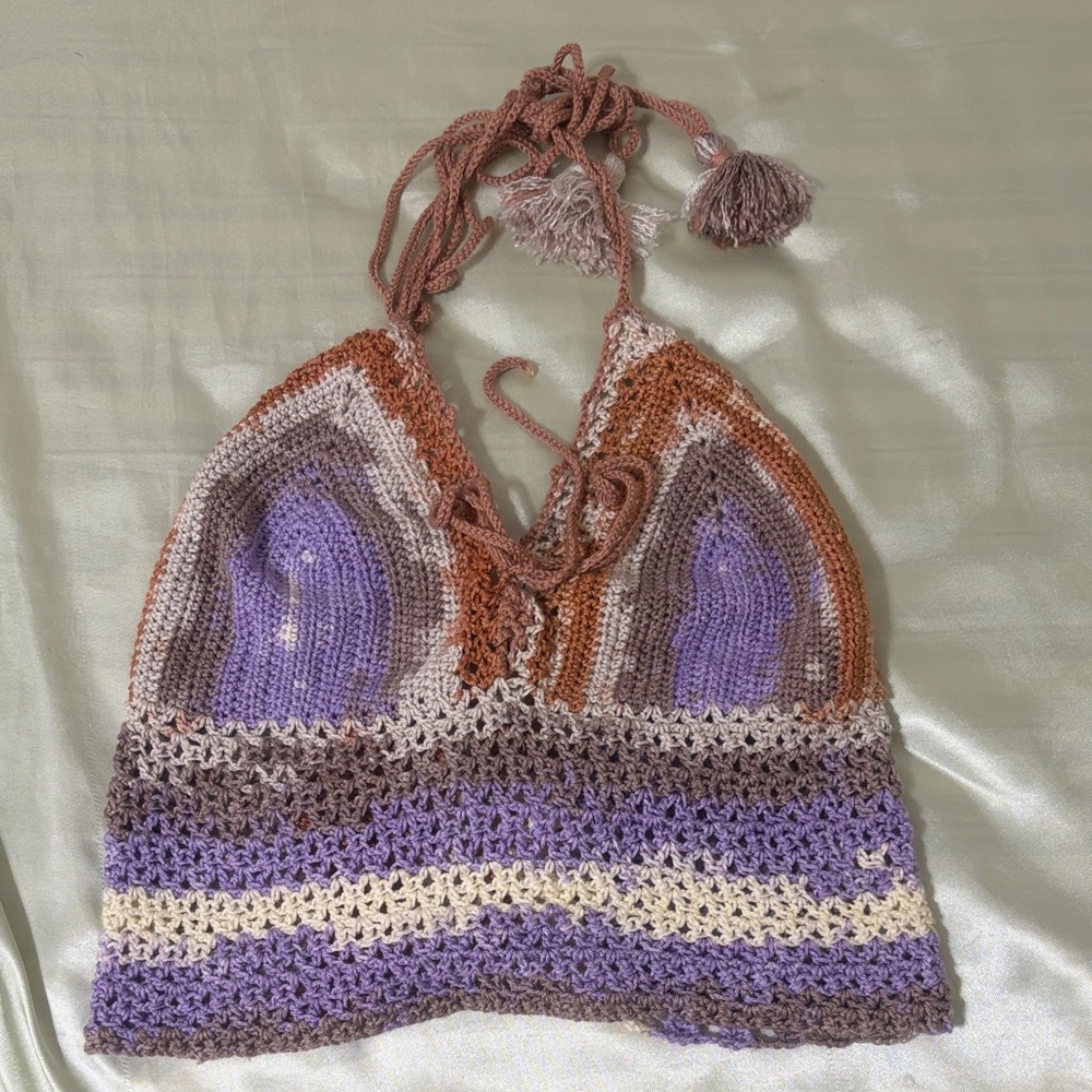 Crochet Halter Top in Purple and Brown